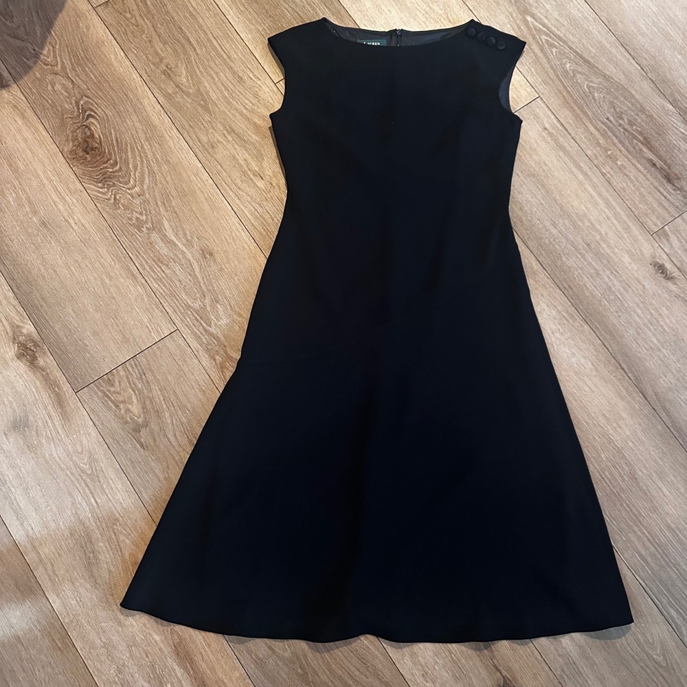 Lauren Ralph Lauren Black Sleeveless Button Shoulder Midi Sheath Dress 6